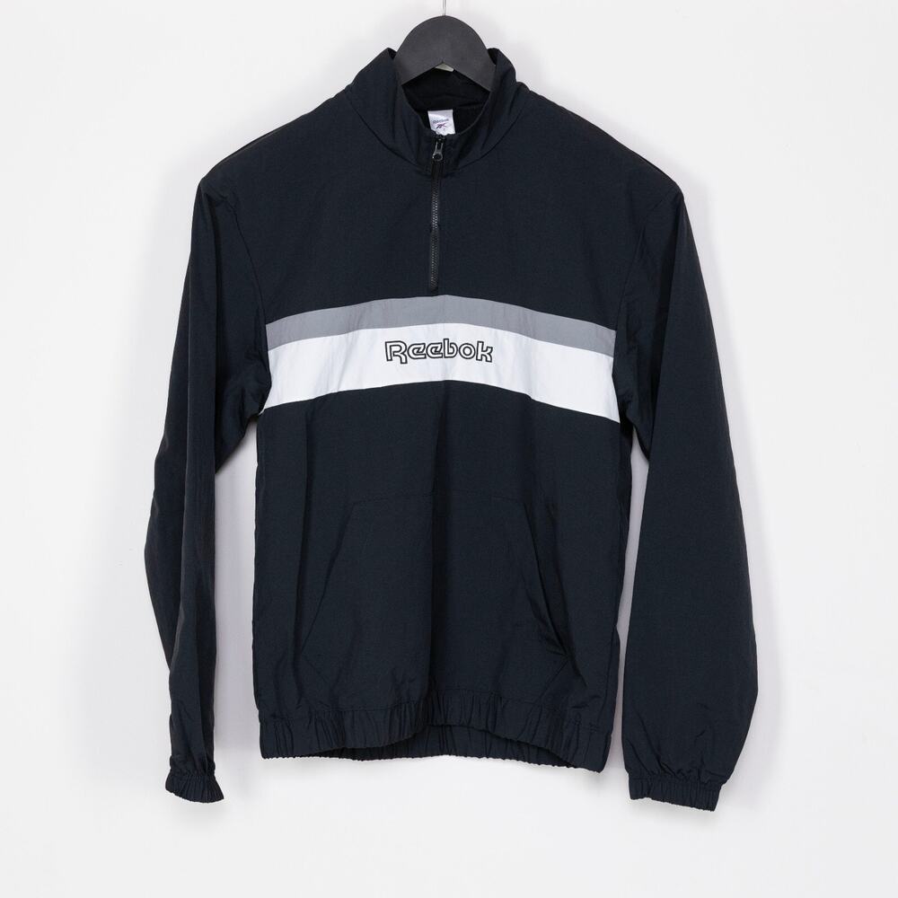 Reebok Men Retro Colorblocked Quarter Zip Popover Black/Gray/White Size M